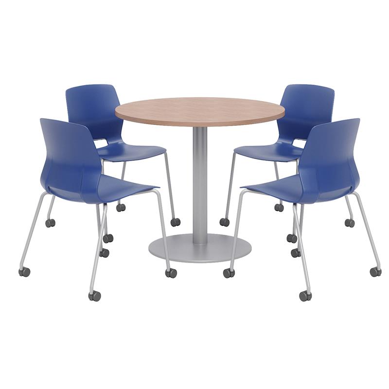 Olio Designs Cherry Round 42in Lola Dining Set - Navy Caster Chairs