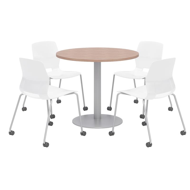 Olio Designs Cherry Round 42in Lola Dining Set - White Caster Chairs