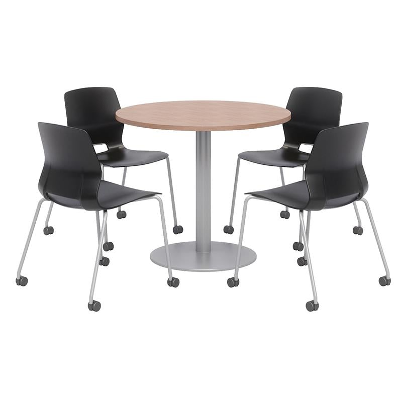Olio Designs Cherry Round 42in Lola Dining Set - Black Caster Chairs