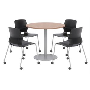 Olio Designs Cherry Round 42in Lola Dining Set - Black Caster Chairs