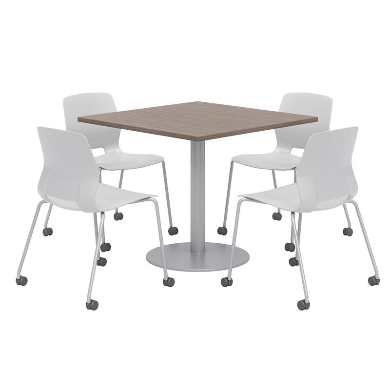 Olio Designs Teak Square 36in Lola Dining Set - Gray Caster Chairs