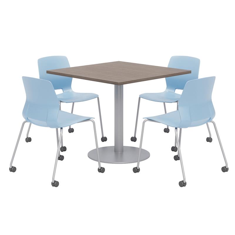 Olio Designs Teak Square 36in Lola Dining Set - Sky Blue Caster Chairs