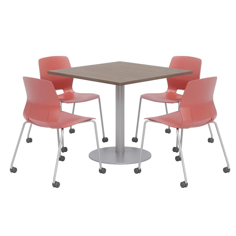 Olio Designs Teak Square 36in Lola Dining Set - Coral Caster Chairs