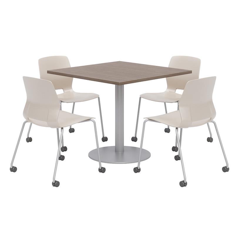 Olio Designs Teak Square 36in Lola Dining Set - Moonbeam Caster Chairs