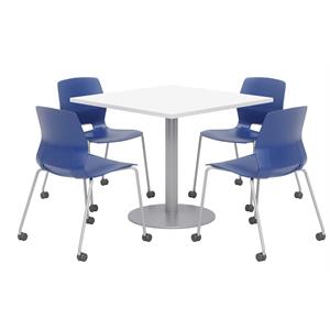 Olio Designs White Square 36in Lola Dining Set - Navy Caster Chairs