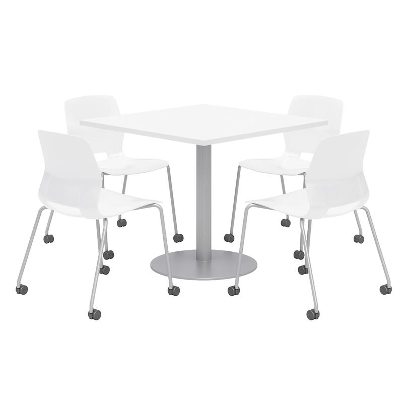 Olio Designs White Square 36in Lola Dining Set -  White Caster Chairs
