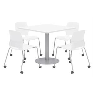 Olio Designs White Square 36in Lola Dining Set -  White Caster Chairs