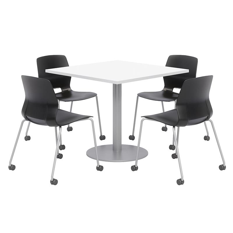 Olio Designs White Square 36in Lola Dining Set - Black Caster Chairs