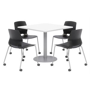 Olio Designs White Square 36in Lola Dining Set - Black Caster Chairs