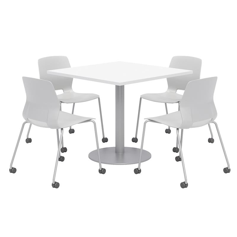 Olio Designs White Square 36in Lola Dining Set - Gray Caster Chairs