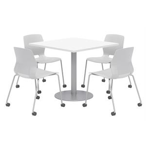 Olio Designs White Square 36in Lola Dining Set - Gray Caster Chairs