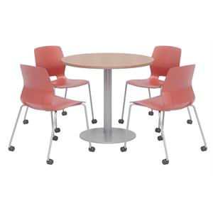 Olio Designs Cherry Round 42in Lola Dining Set - Coral Caster Chairs