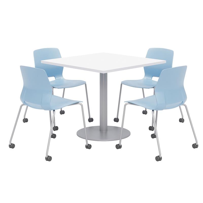 Olio Designs White Square 36in Lola Dining Set - Sky Blue Caster Chairs