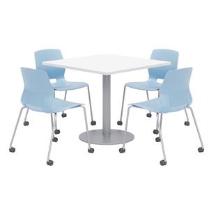 Olio Designs White Square 36in Lola Dining Set - Sky Blue Caster Chairs