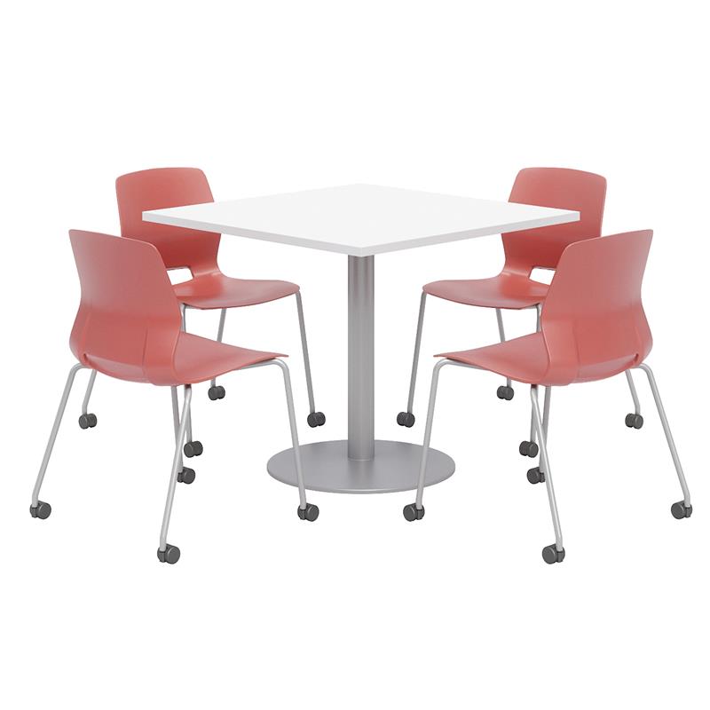 Olio Designs White Square 36in Lola Dining Set - Coral Caster Chairs