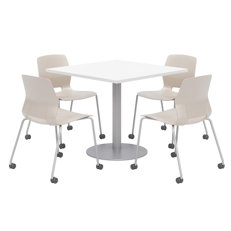 Olio Designs White Square 36in Lola Dining Set - Moonbeam Caster Chairs