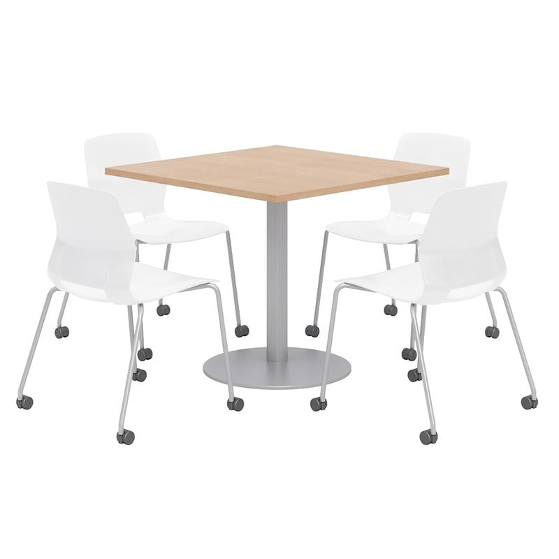 Olio Designs Maple Square 42in Lola Dining Set - White Caster Chairs
