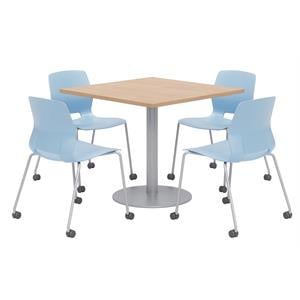 Olio Designs Maple Square 42in Lola Dining Set - Sky Blue Caster Chairs