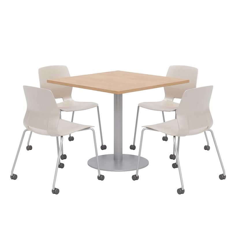 Olio Designs Maple Square 42in Lola Dining Set - Moonbeam Caster Chairs