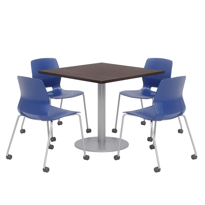 Olio Designs Espresso Square 42in Lola Dining Set - Navy Caster Chairs