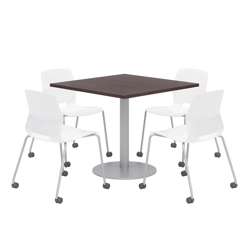 Olio Designs Espresso Square 42in Lola Dining Set - White Caster Chairs