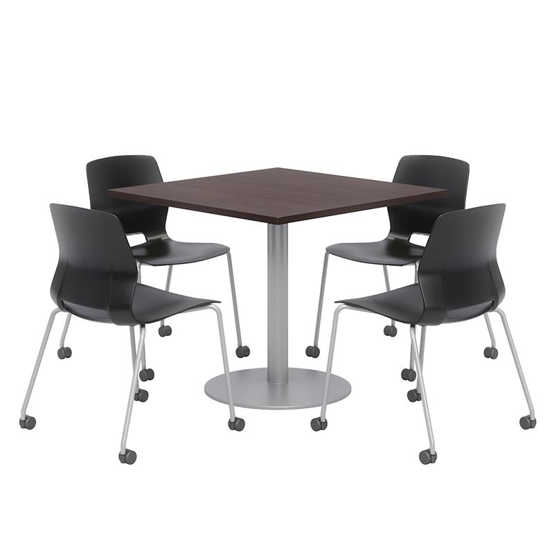 Olio Designs Espresso Square 42in Lola Dining Set - Black Caster Chairs