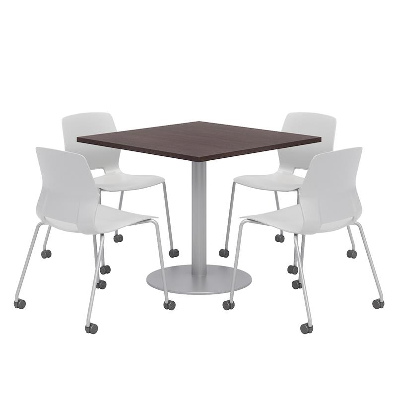 Olio Designs Espresso Square 42in Lola Dining Set - Gray Caster Chairs