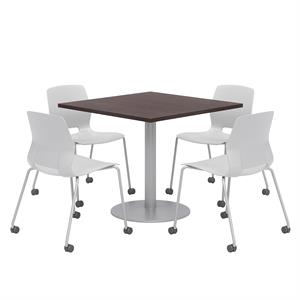 Olio Designs Espresso Square 42in Lola Dining Set - Gray Caster Chairs