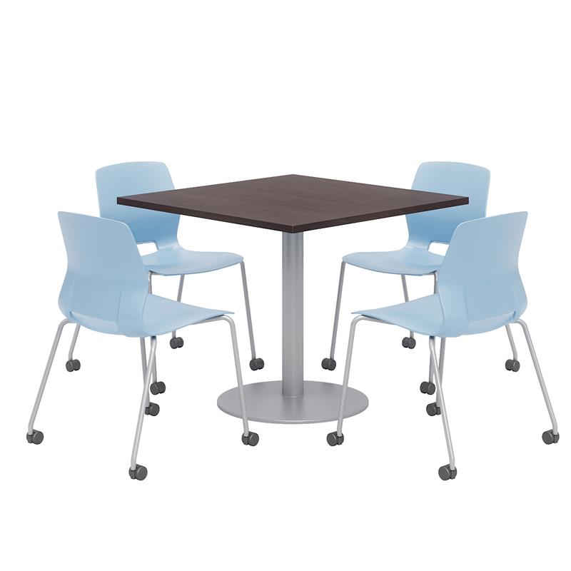 Olio Designs Espresso Square 42in Lola Dining Set - Blue Caster Chairs
