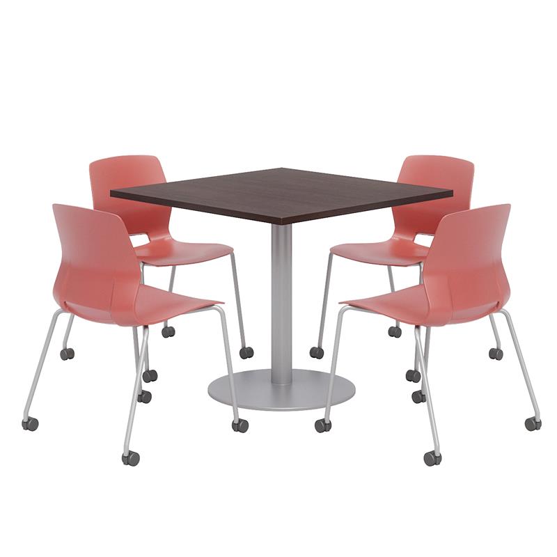 Olio Designs Espresso Square 42in Lola Dining Set - Coral Caster Chairs