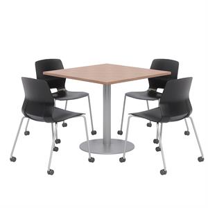 Olio Designs Cherry Square 42in Lola Dining Set - Black Caster Chairs