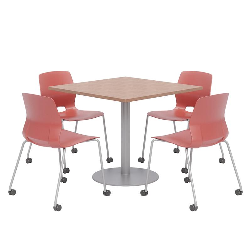 Olio Designs Cherry Square 42in Lola Dining Set - Coral Caster Chairs