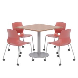 Olio Designs Cherry Square 42in Lola Dining Set - Coral Caster Chairs