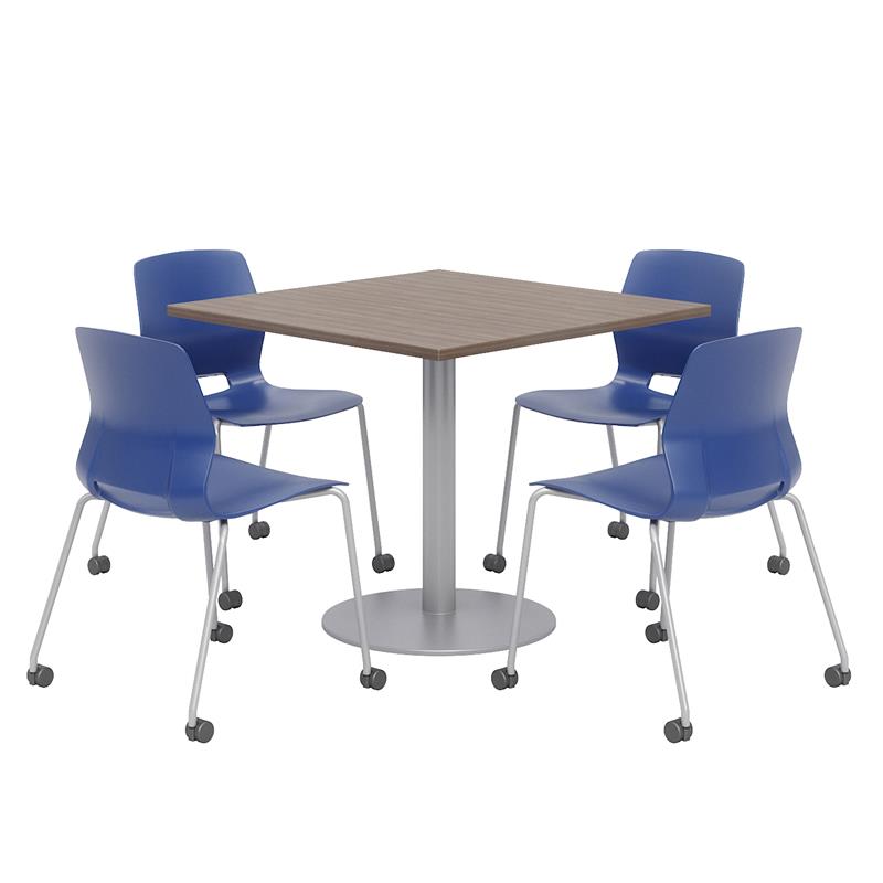 Olio Designs Teak Square 42in Lola Dining Set - Navy Caster Chairs