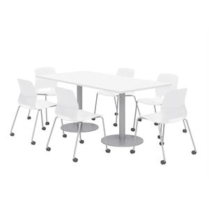 36 x 72&quot Table - 6 Lola White Caster Chairs - White Top - Silver Base