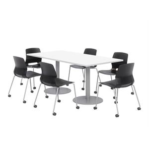36 x 72&quot Table - 6 Lola Black Caster Chairs - White Top - Silver Base