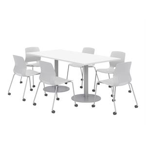 36 x 72&quot Table - 6 Lola Grey Caster Chairs - White Top - Silver Base