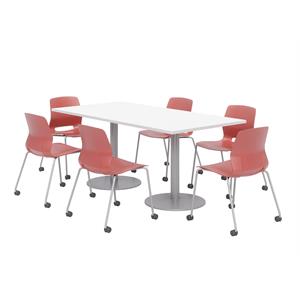 36 x 72&quot Table - 6 Lola Coral Caster Chairs - White Top - Silver Base