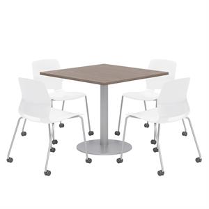 Olio Designs Teak Square 42in Lola Dining Set -  White Caster Chairs