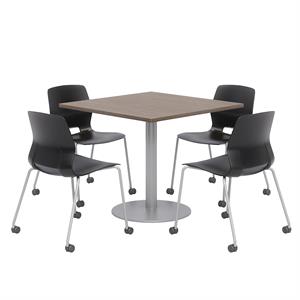 Olio Designs Teak Square 42in Lola Dining Set - Black Caster Chairs