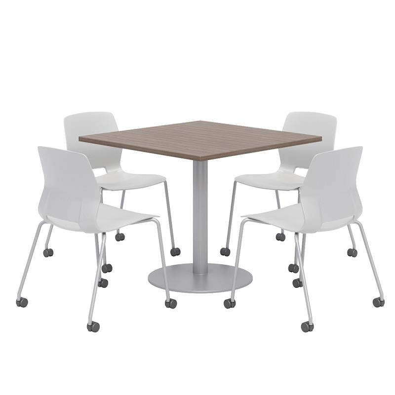 Olio Designs Teak Square 42in Lola Dining Set - Gray Caster Chairs