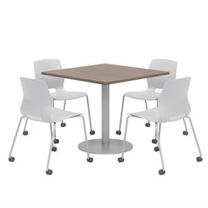 Olio Designs Teak Square 42in Lola Dining Set - Gray Caster Chairs
