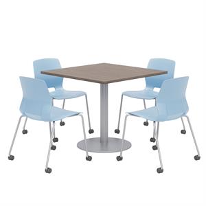 Olio Designs Teak Square 42in Lola Dining Set - Sky Blue Caster Chairs