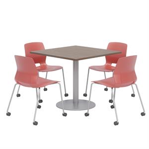 Olio Designs Teak Square 42in Lola Dining Set - Coral Caster Chairs