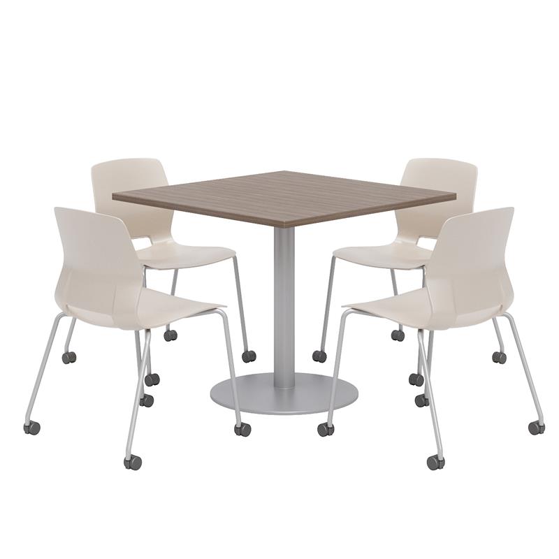 Olio Designs Teak Square 42in Lola Dining Set - Moonbeam Caster Chairs