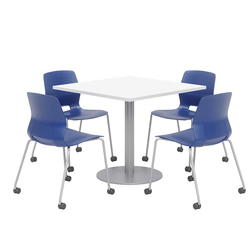 Olio Designs White Square 42in Lola Dining Set -  Navy Caster Chairs
