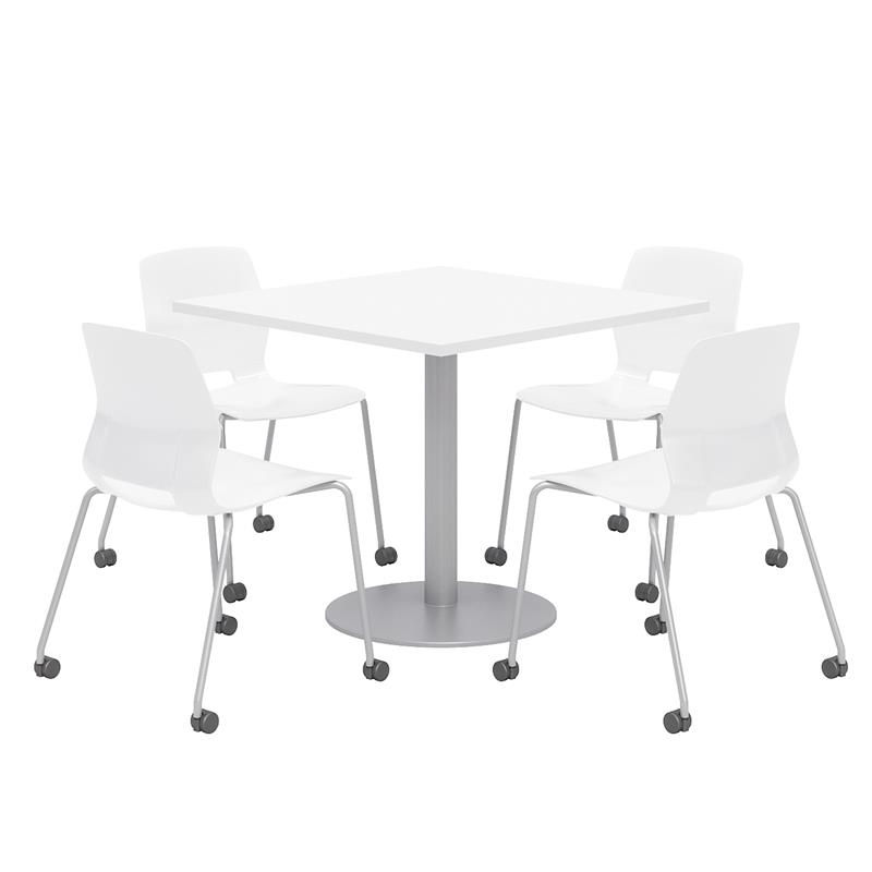 Olio Designs White Square 42in Lola Dining Set -  White Caster Chairs