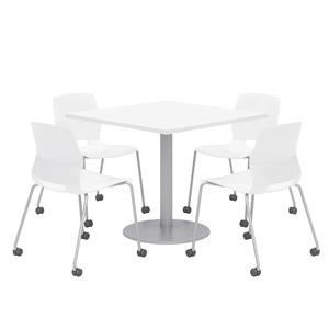 Olio Designs White Square 42in Lola Dining Set -  White Caster Chairs