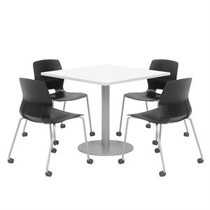 Olio Designs White Square 42in Lola Dining Set -  Black Caster Chairs