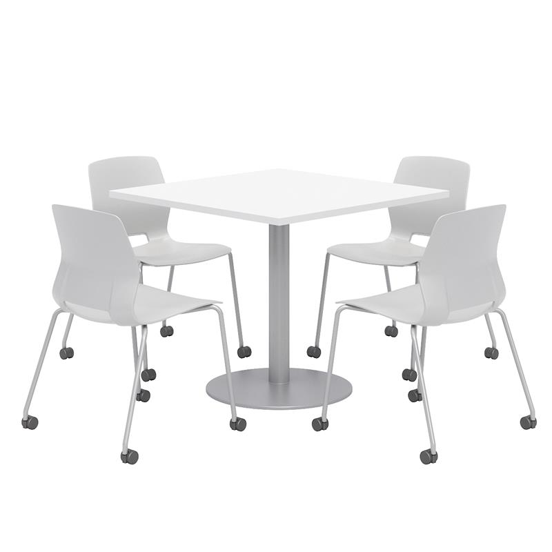Olio Designs White Square 42in Lola Dining Set -  Gray Caster Chairs